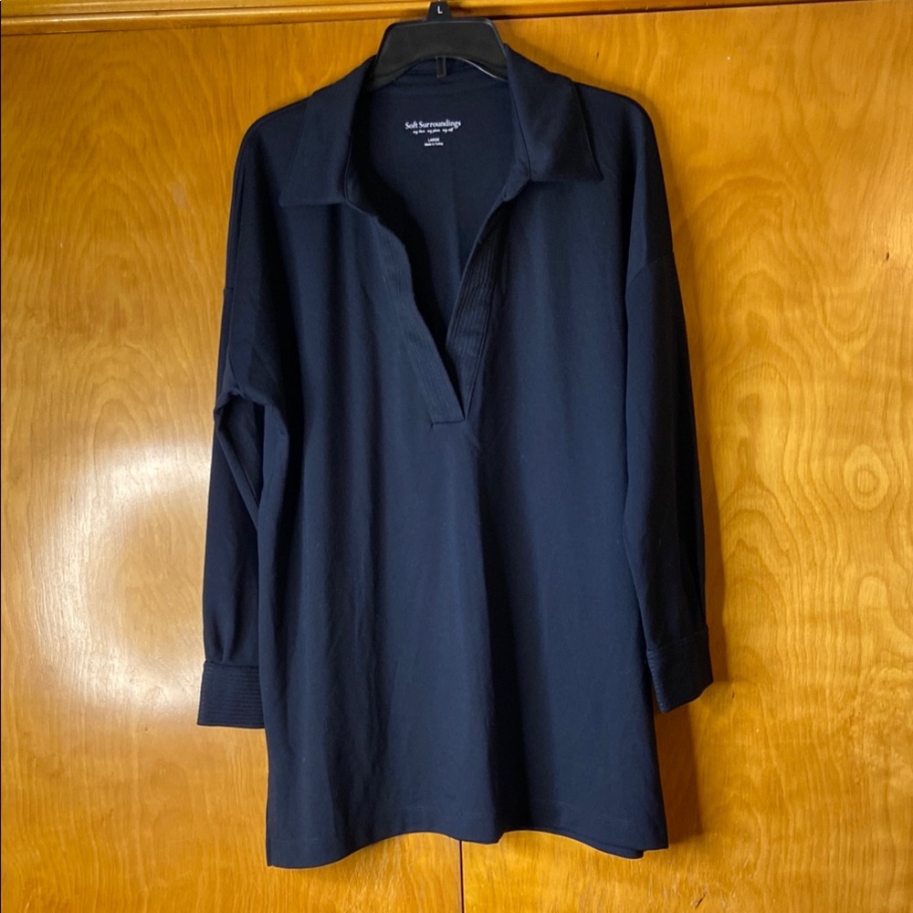 Soft Surroundings Charcoal Long Sleeve Shirt. Size L - Picture 2 of 11